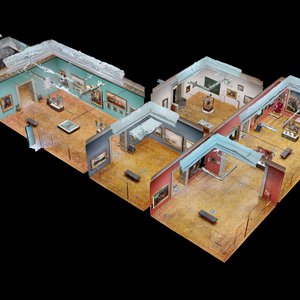A dollhouse view of spaces in the Manchester Art Gallery